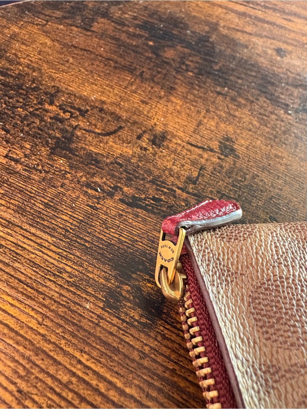 Coach Beige Signature Canvas Wristlet with Maroon Strap and Multicolor Carriage - Picture 5 of 6